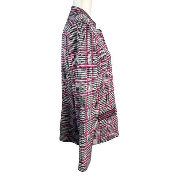 Ming Wang Women's Blazer Jacket Size L Pink Black White Plaid Knit Zip Pockets - Picture 6 of 10